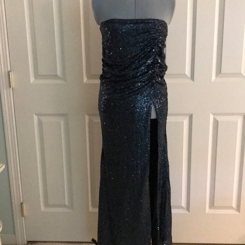 Windsor Teal Green Sequin Strapless Maxi Dress Mermaid High Slit Prom M